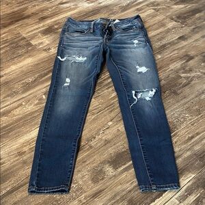 American Eagle Outfitters Dark Blue Distressed Skinny Jeans